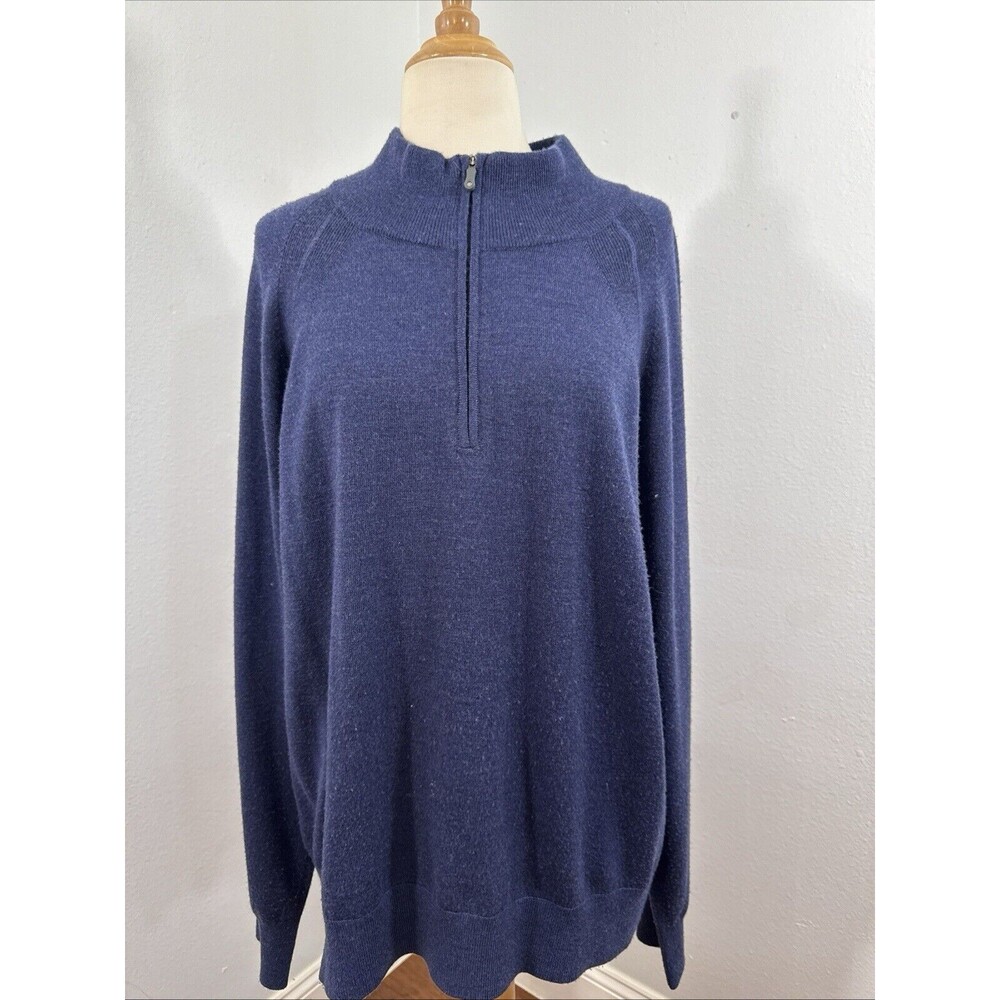 Qor Sweater Mens Extra Large‎ Blue Merino Wool Quarter Zip Pullover XL